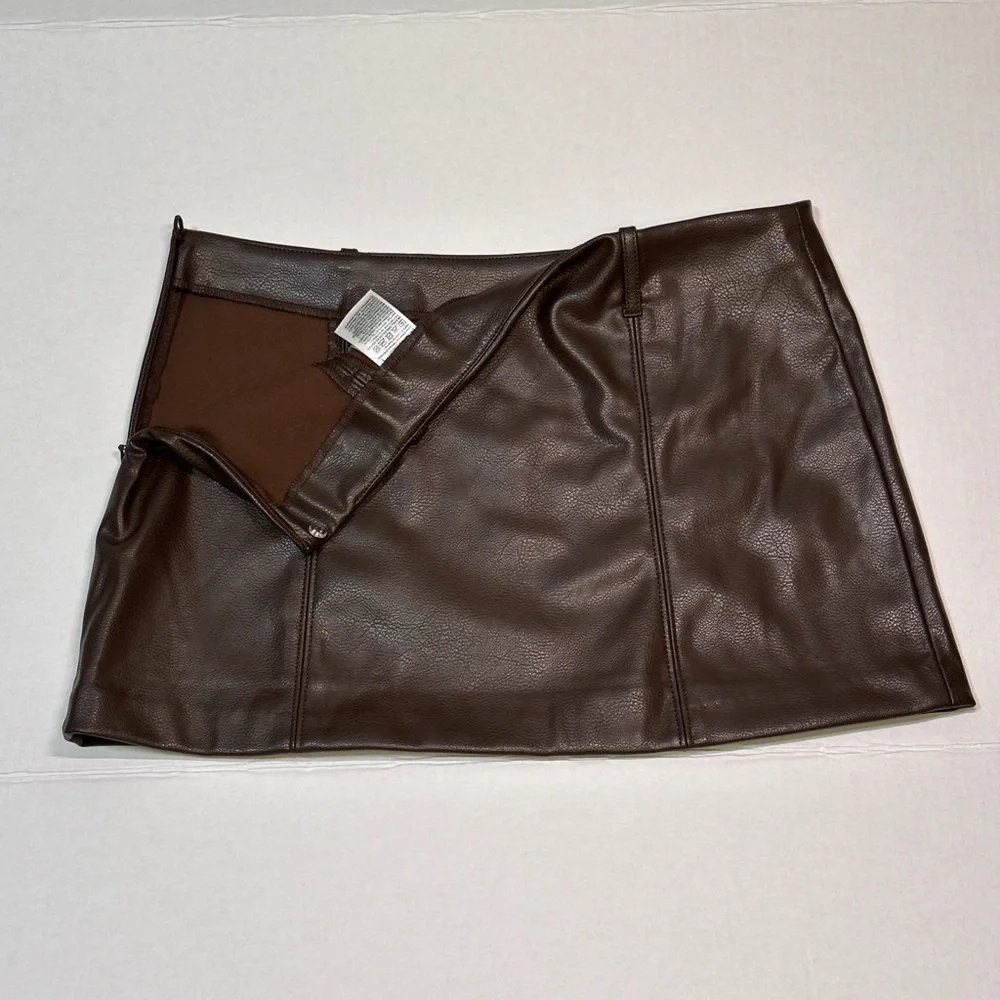 SOLD Chocolate Brown Vegan Leather Microskirt - Picture 2 of 5
